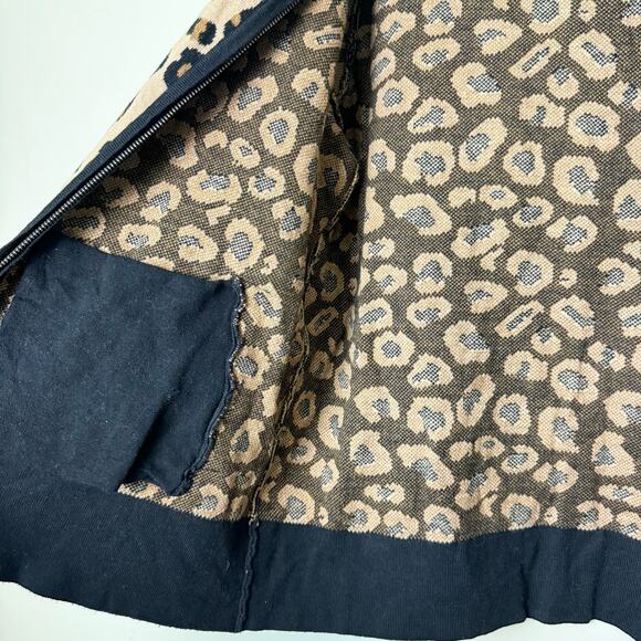 RACHEL ZOE Leopard Print Mock Neck Zip Front Cardigan Sweater Jacket Size LARGE - Picture 5 of 7